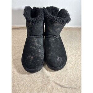 UGG MINI BAILEY BOW GLIMMER BLACK SUEDE GLITTER WOMEN'S BOOTS SIZE 5 COMFY BOOTS